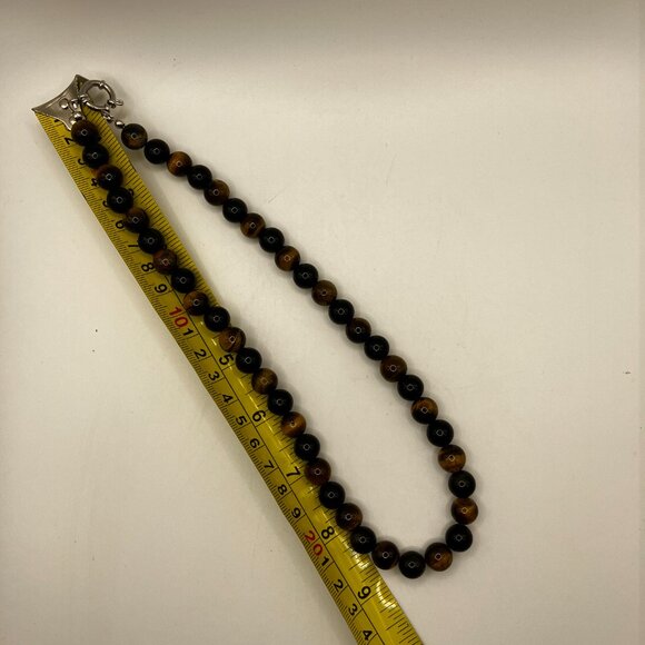 Men's Tiger Eye and Obsidian Genuine Gemstones 18.5 inch Choker Handmade NEW - Picture 7 of 13